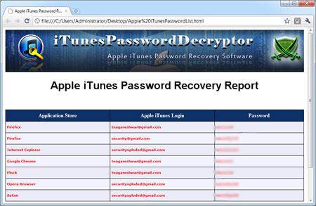 iTunes  Backup Password - recovered password list