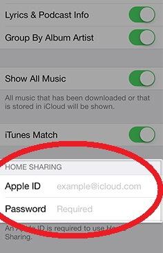 home sharing on idevice-setting