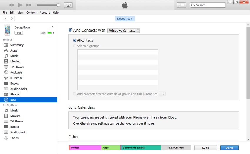 how to transfer contacts from pc to iphone - using iTunes step 2