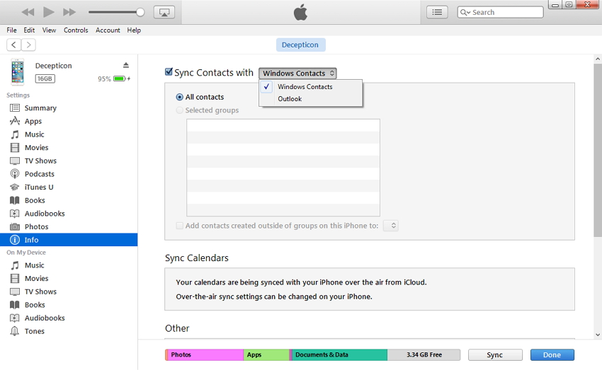how to transfer contacts from pc to iphone - using iTunes step 3
