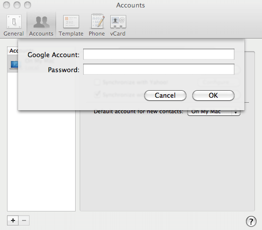 sync android with mac: enter gmail credentials
