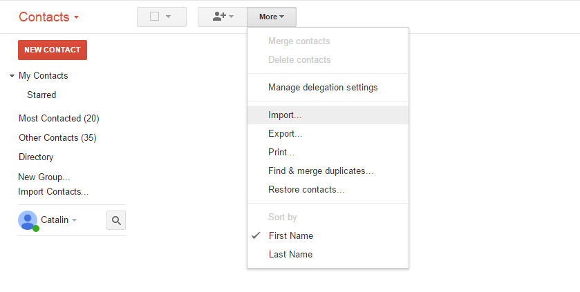 sync contacts from android to gmail-select Import