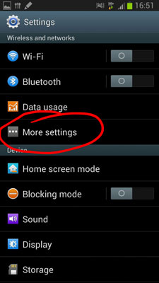 transfer music from android to android-click on “More Settings”