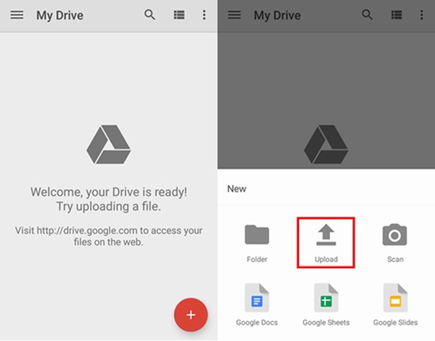 how to transfer photos from android to pc-select the “Upload” button