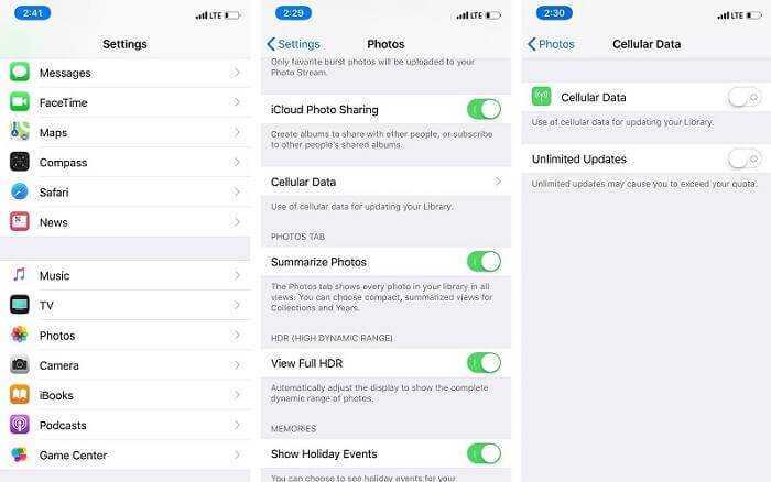 photos disappeared after ios 12 update-Enable cellular data