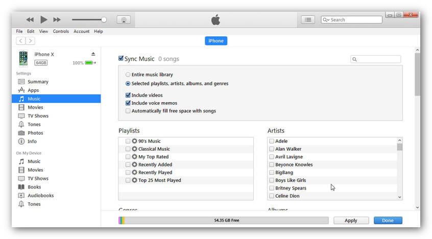 transfer music from mac to iPhone XS (Max) - music option