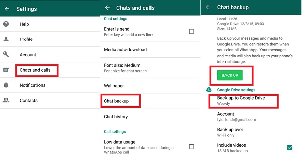backup WhatsApp to google drive on android