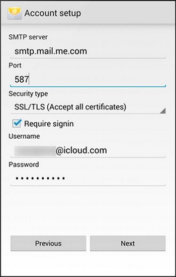 setup icloud email on android via smtp