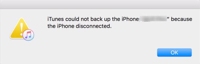 iTunes could not backup the iPhone because the iPhone got disconnected