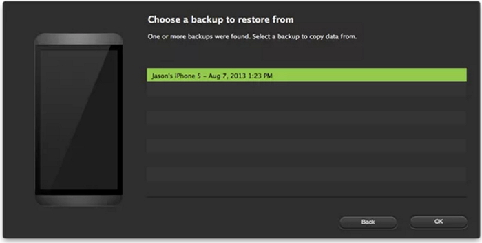 choose to transfer from itunes backup