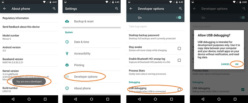 turn on usb debugging on android