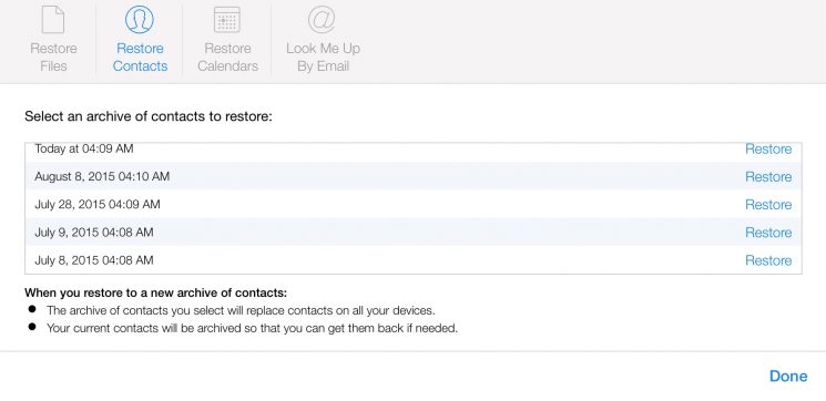 restore iphone contacts from icloud.com