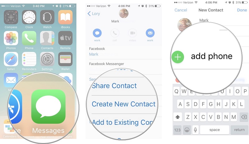 retrieve iphone contacts via messages