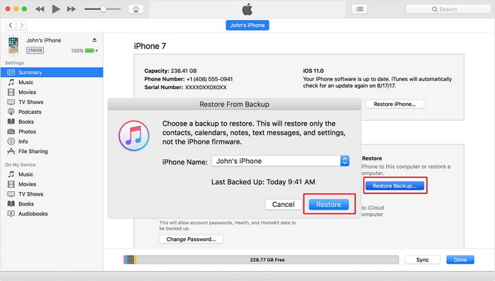 restore iphone xs from itunes backup