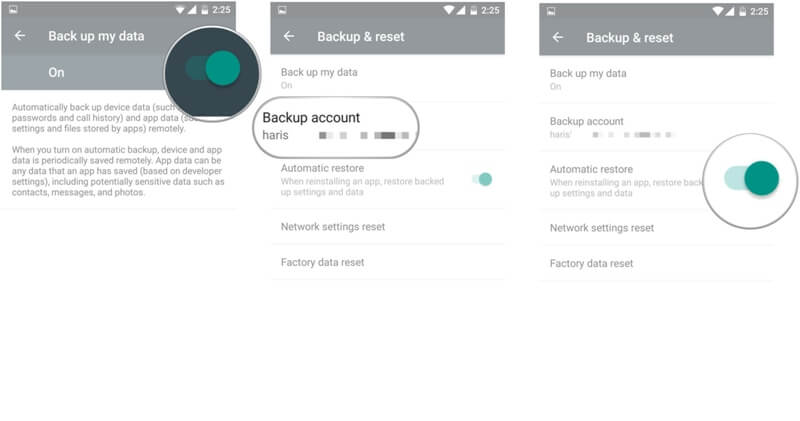 backup samsung phone to google account - step 2