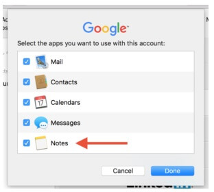 sync iphone notes to other email account