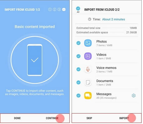 import icloud backup to samsung