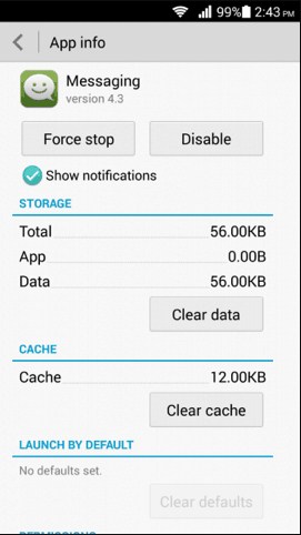 android not receiving texts clear cache