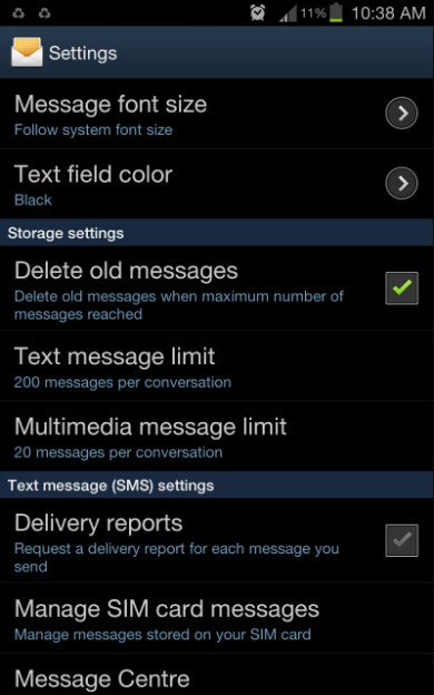 android not receiving texts - free up space
