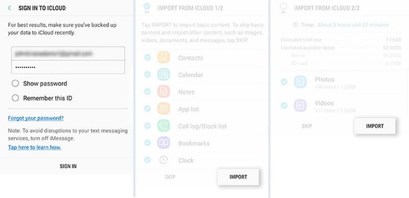 icloud to samsung S10/S20 - use smart switch