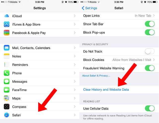 remove app cache on iphone settings