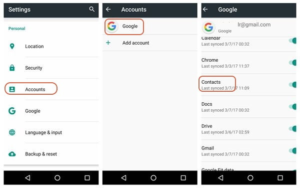 sync contacts using google account