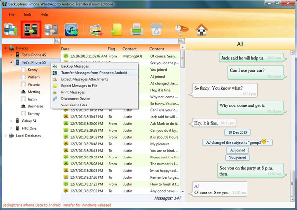 transfer whatsapp from iphone to samsung by backuptrans