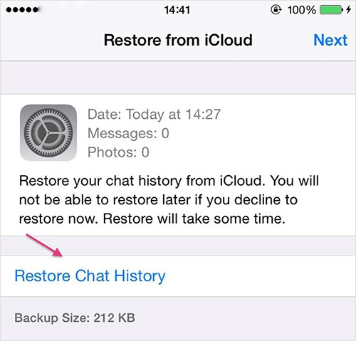 restore whatsapp from icloud to iphone 2