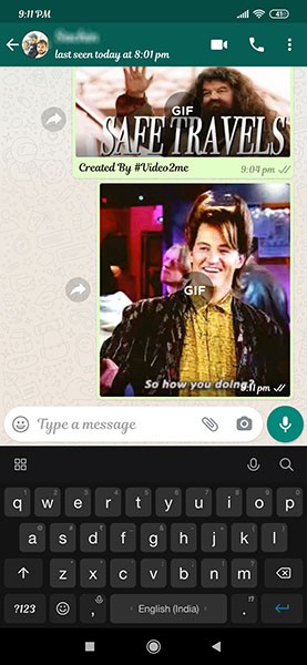 send a gif on whatsapp on android 10