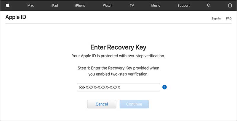 enter recovery key