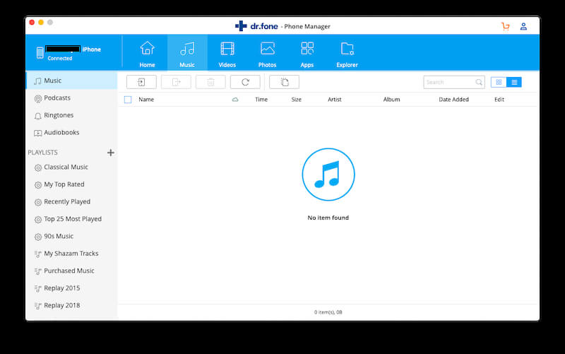 Dr.Fone Phone Manager music transfer