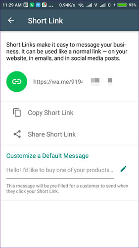 Whatsapp business short link