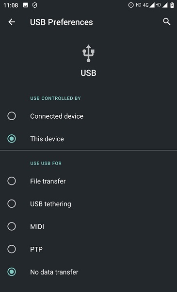 Enable File transfer in USB settings