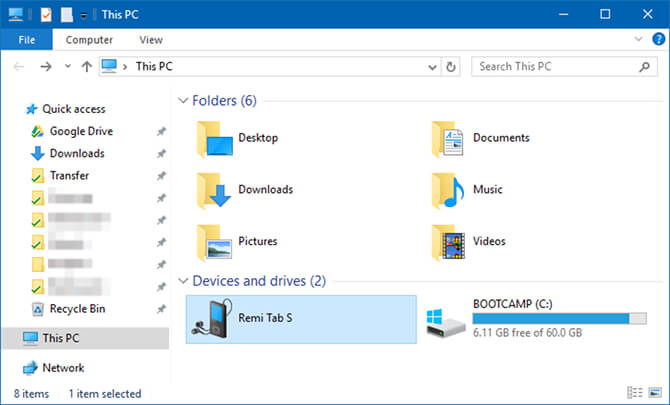 choosing your device from file explorer
