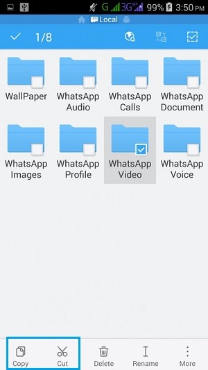 move WhatsApp to SD Card using WS File Explorer