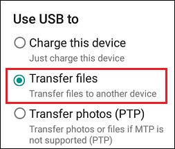 select transfer files option