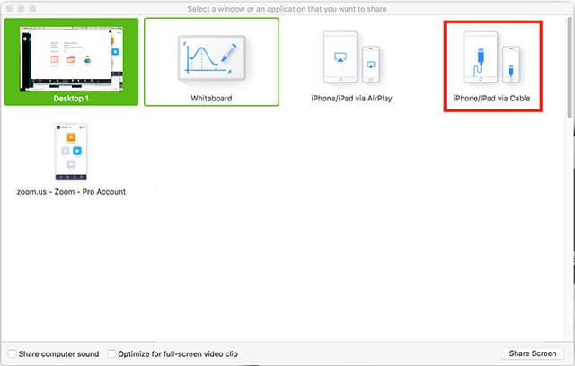 select iphone ipad via cable option