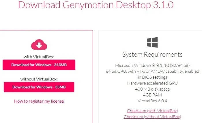download genymotion for your pc