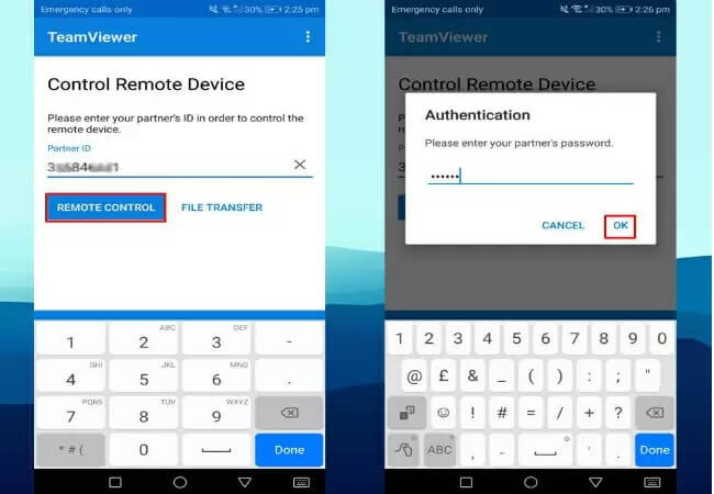 insert your pc id and password on phone