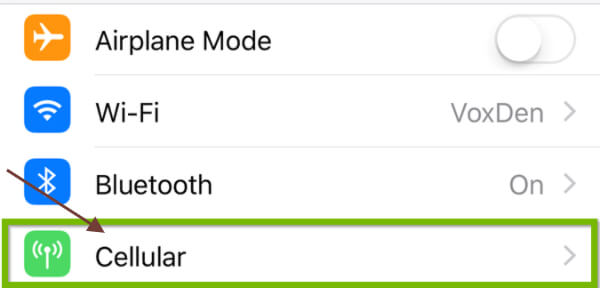 Figure 3 cellular option in settings
