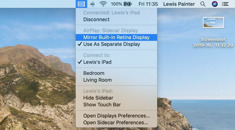 tap on mirror built in retina display option