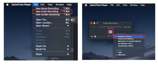 select the new audio recording from file tab