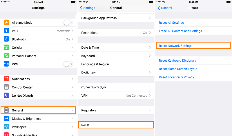 select “Reset Network Settings”