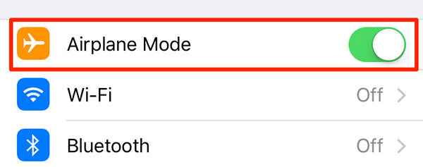 turning airplane mode on and off in iphone device