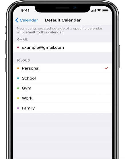 check default calendar on iPhone