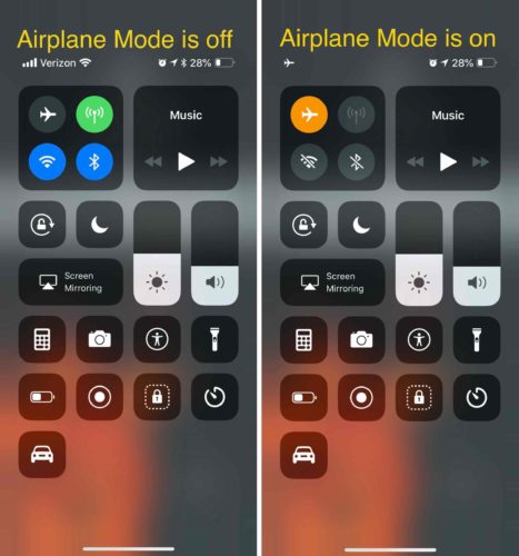 turn on and off airplane mode
