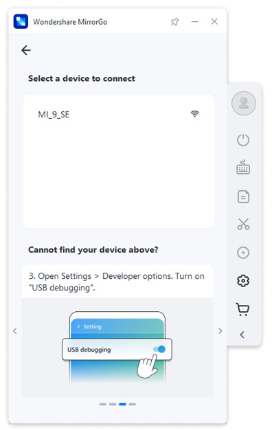 select your device to connect over wifi