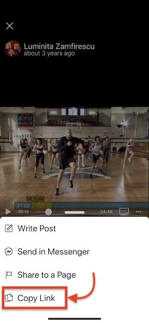 copy your facebook video link