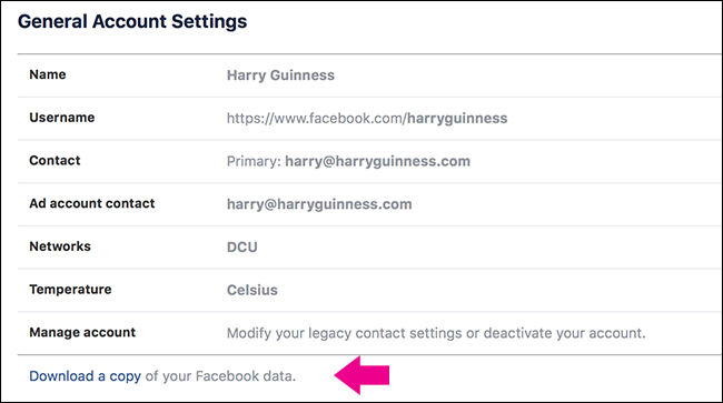 select “Download a copy of your Facebook data”