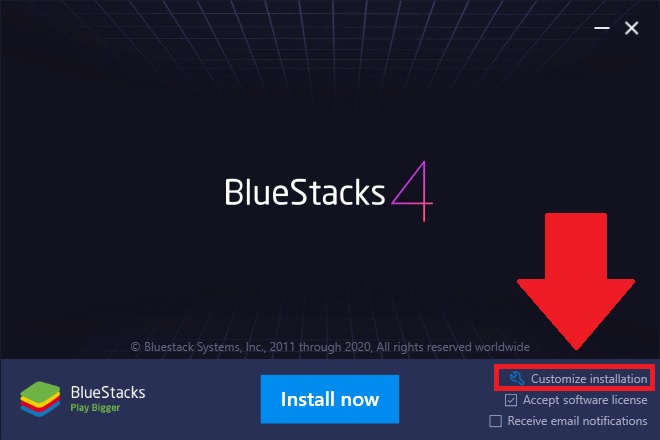 customizing installation of bluestacks for pc